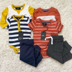7 FOR ALL MANKIND 6pc Baby Boy Bodysuit Pant Set Bundle
